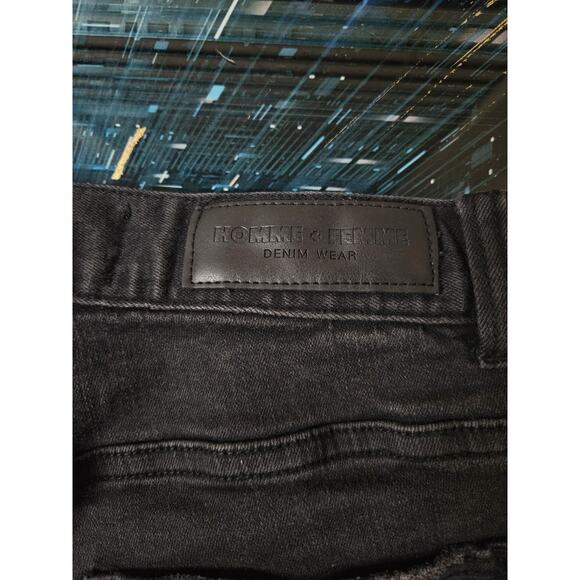 Homme + Femme Skinny Distressed Jeans Mens Black/White Logo Stripes - Sz 28 - Picture 5 of 8